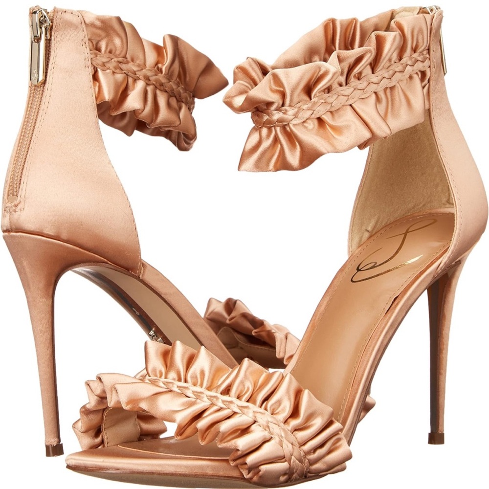 Sam Edelman Womens Sawyer Rosa Blush Pink Satin Heels Shoes 7.5 Sandals Stiletto